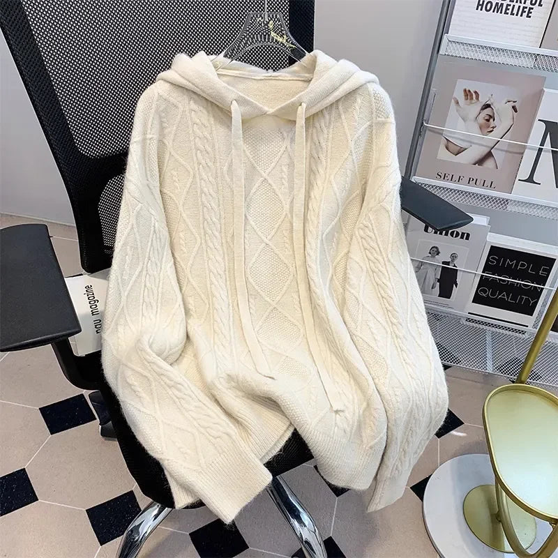 Bottom Sweater Knitted Sweater for Women in Autumn Hooded Sweater New Style 2025 Thickened Fashionable Top