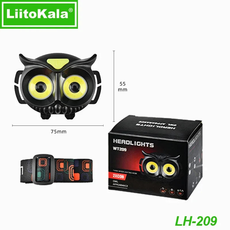 LiitoKala-Small Owl Headlamp, LH-208 209, Can Place 1.2V, 1.5V, AAA Outdoor Climbing Mountain Head Wearing Lamp
