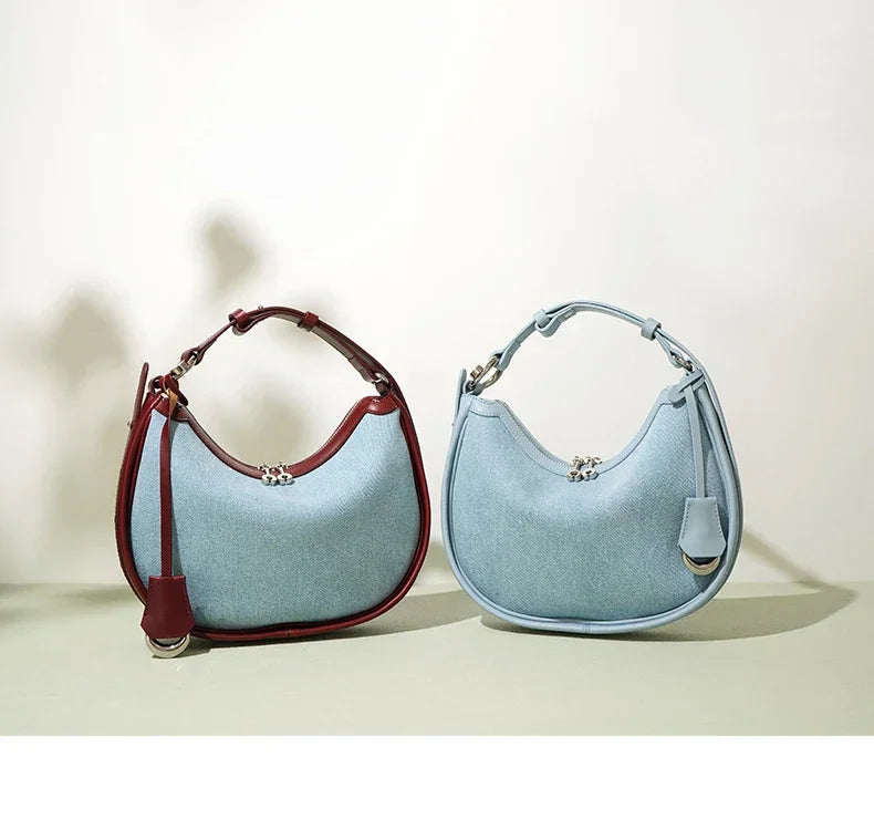 2024 New Women Bag Lady Fashion Half Moon Underarm Shoulder Bag Messenger Female Summer Soft Lightweight Denim Fabric Handbag