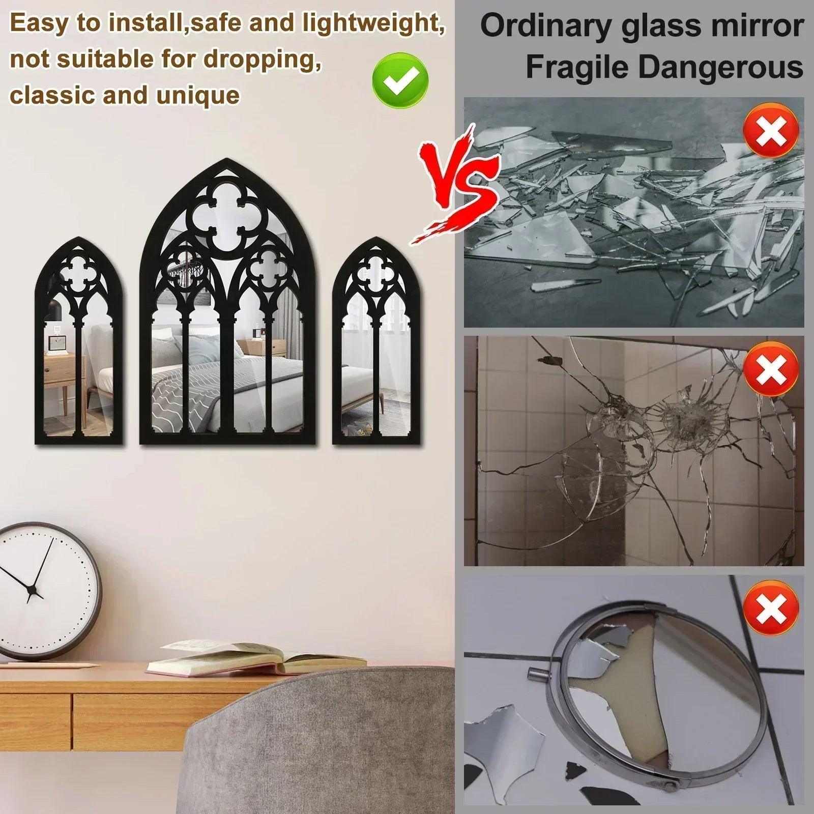 3pcs gothic mirrors wall decor arched decorative mirror mounted goth room vintage cathedral window indoor