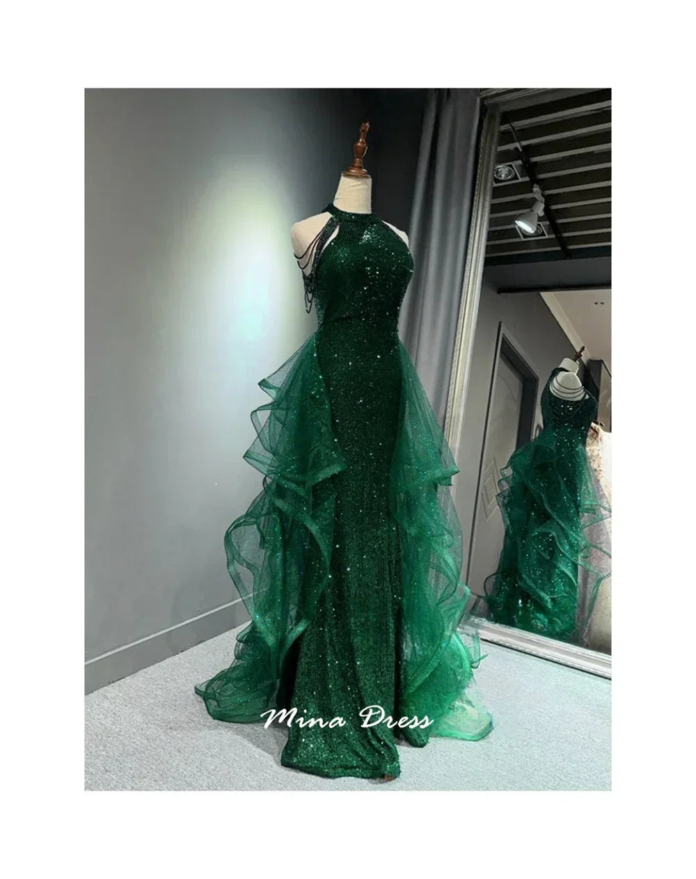 Mina Customized Evening Gown Sequins Chiffon Dress for Wedding Guests Wrinkles Elegant Women's Dresses for Party Formal Occasion