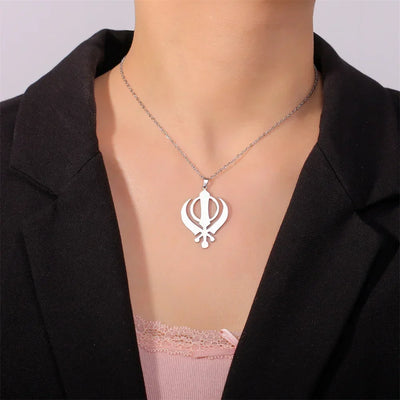 EUEAVAN Classic Sikhism Symbol Necklace for Women Men Stainless Steel Sikh Khanda Necklaces Religious Protection Amulet Jewelry