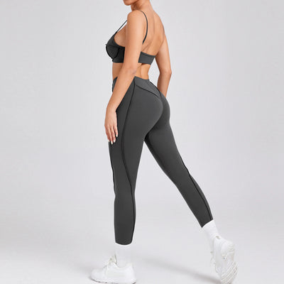 2025 Women Nude Straps Yoga Sets Squat Proof Sports Bra Workout High Waist Leggings Fitness Pant Female Active Wear Suits