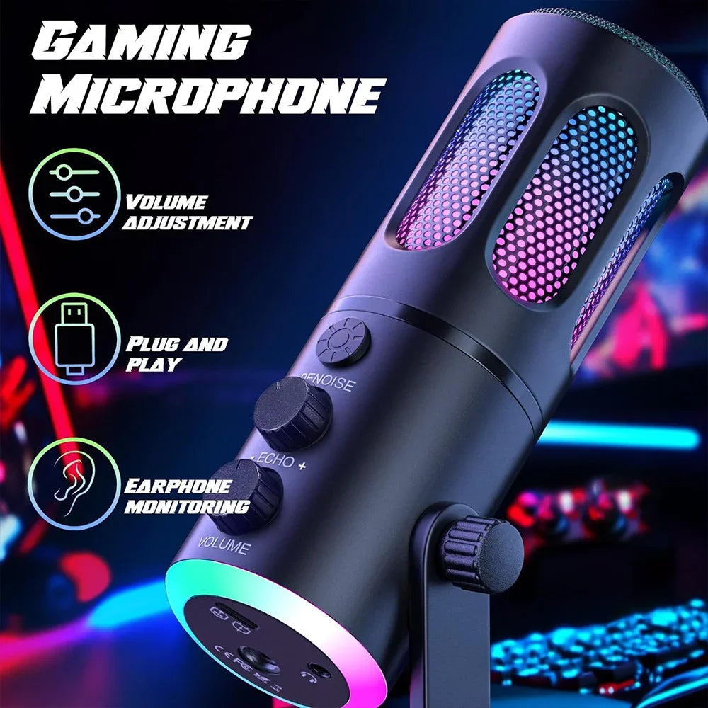 SU8-B RGB USB Gaming Microphone, Condenser Microphone with Base for PC, PS4/5, Laptop Streaming