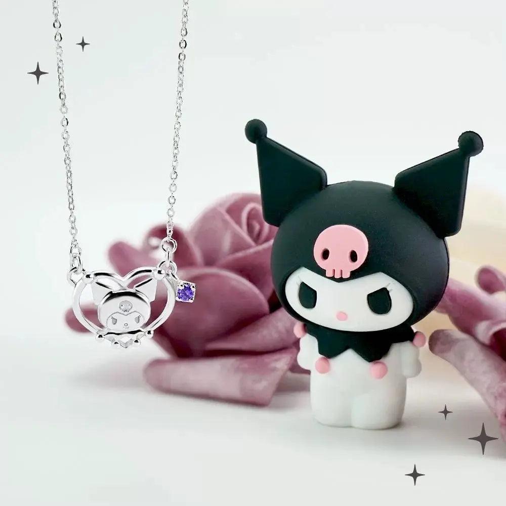 Sanrios luxury necklaces cute anime figure kuromi silver necklace clavicle chain pendant for women jewelry accessories