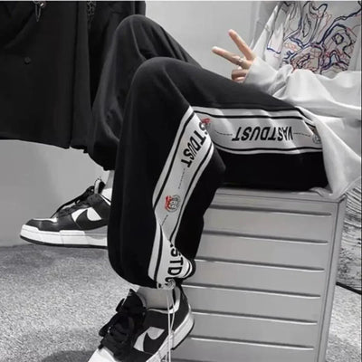 Men New Pant Casual Sweat Pants Solid Color Loose Drawstring Wide-leg Letter Trouser Fashion Straight Casual Pants for Men