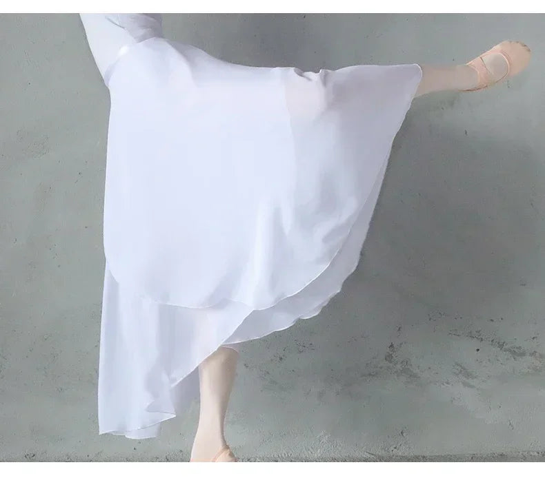 Chiffon Ballet Tutu Dance Skirt Dance Skate Wrap Scarf Gymnastics Ballerina Lyrical Long Ballet Skirt Ballet Dance Dress Women