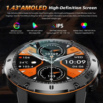 2025 New For Xiaomi IOS Compass Outdoor Smart Watch Men 1.43'' HD AMOLED Screen GPS 400 Mah Battery Bluetooth Call SmartWatches