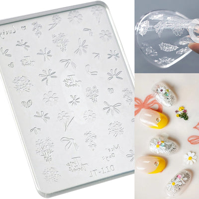 Geometric Bowknot Grid Lace Flora Edge Nail Art Silicone Carving Mold Mould Star Daisy Flower Charms Bow Tie Snowflake Template