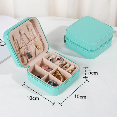Jewelry Organizer Portable Jewelry Box Display Travel Jewelry Case Boxes Button Leather Storage Zipper Jewelers Display