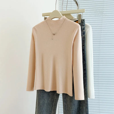 Sweaters Autumn Women Mock Neck Ruffles Sweater Long Sleeve Knitted Bottoming Solid Pullovers Jumpers Casual Sweater Winter