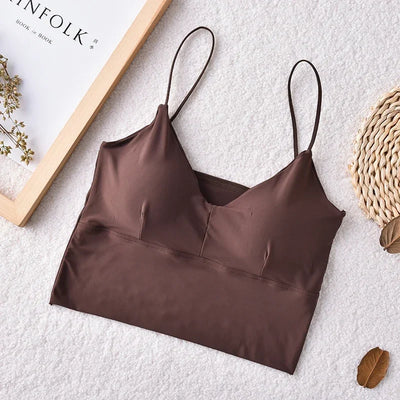 Seamless Women Fashion Crop Top Female Camisole Sexy Tank Tops Streetwear Solid Color Intimate Lingerie Push Up Massage Pad