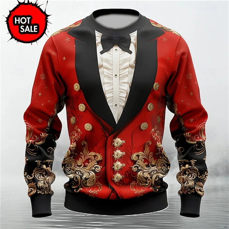 Fake Suit Ugly Christmas Sweater Santa Cosplay Sweatshirt For Women Mens Funny Xmas Ugly Sweaters Kids Party Suit Pullovers Tops