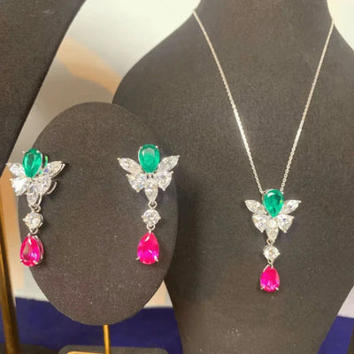 Bellux Fine Jewelry Unique Design Colored Diamond 925 Silver Thick Plated True Gold Women's Waterdrop Earrings