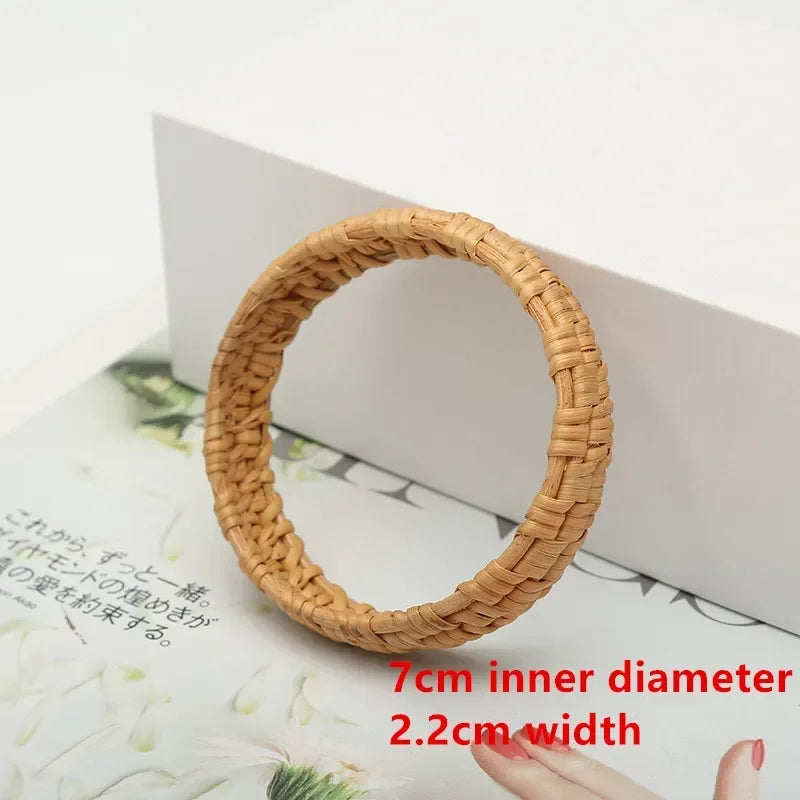 Bohemian Female Fashion Wood Bamboo Rattan Weave Handmade Bangles Big Bracelets For Women Boho Beach Style Ladies Jewelry Gifts