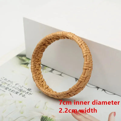 Bohemian Female Fashion Wood Bamboo Rattan Weave Handmade Bangles Big Bracelets For Women Boho Beach Style Ladies Jewelry Gifts