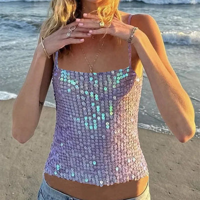 Sequin Embellished Crochet Crop Tops For Women
