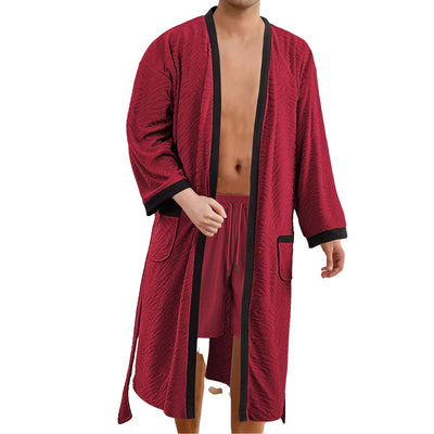 Men's Long Jacquard Soft Belted Bathrobe