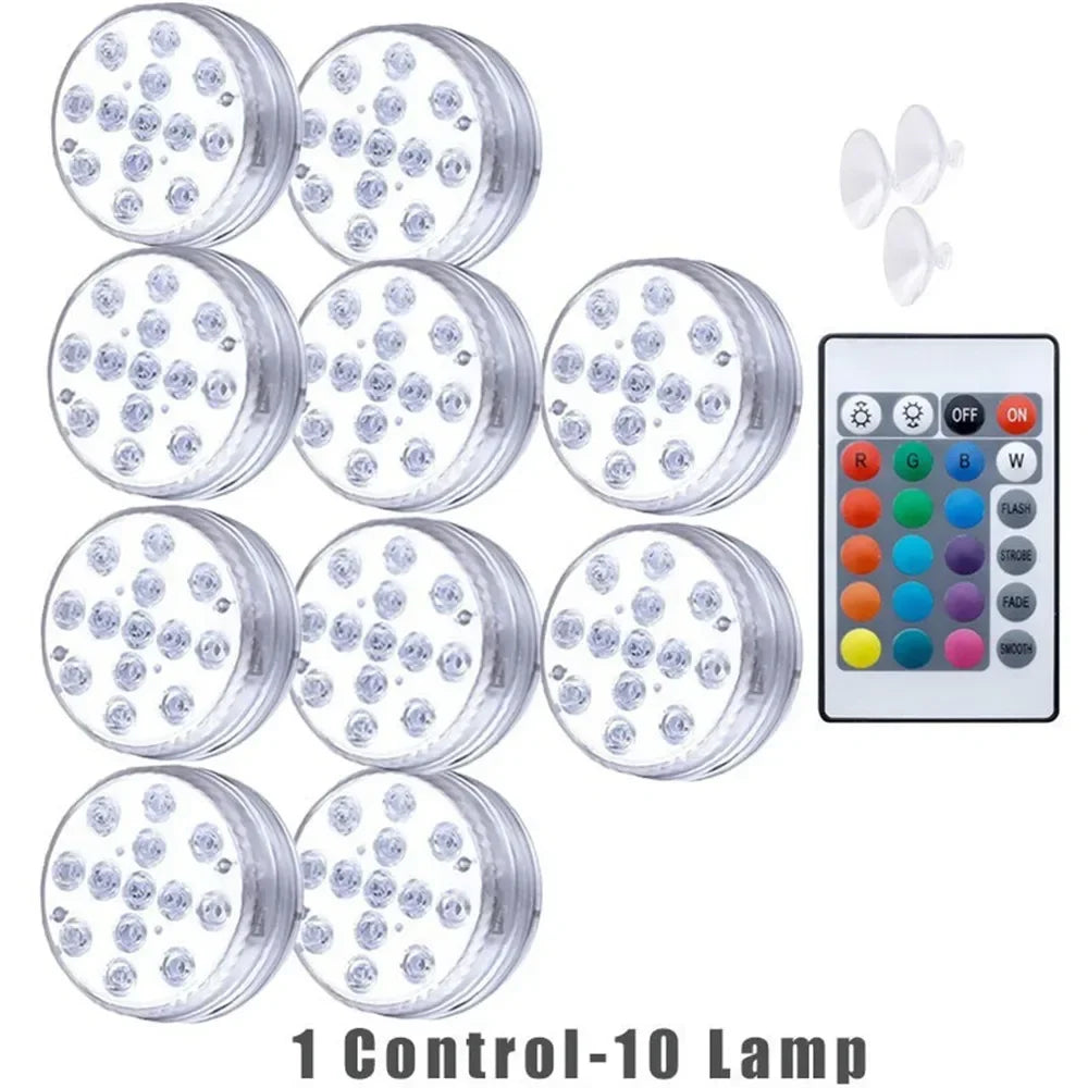 13 LEDs Submersible Light with Remote Control Underwater Night Lamp for Pool Vase Bowl Wedding Party Decoration Underwater Light