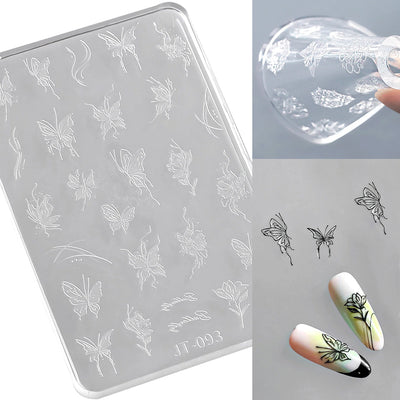 Geometric Bowknot Grid Lace Flora Edge Nail Art Silicone Carving Mold Mould Star Daisy Flower Charms Bow Tie Snowflake Template