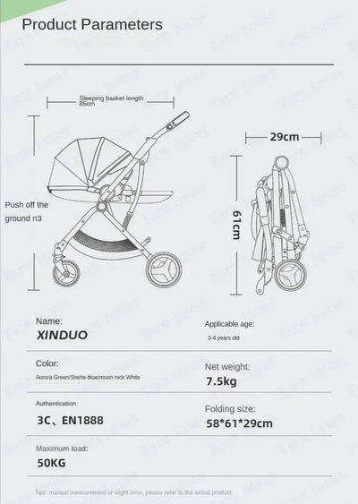 Portable Foldable Baby Stroller, High View Two-way Baby Stroller, Lightweight Travel Baby Stroller,  Adjustable Backrest