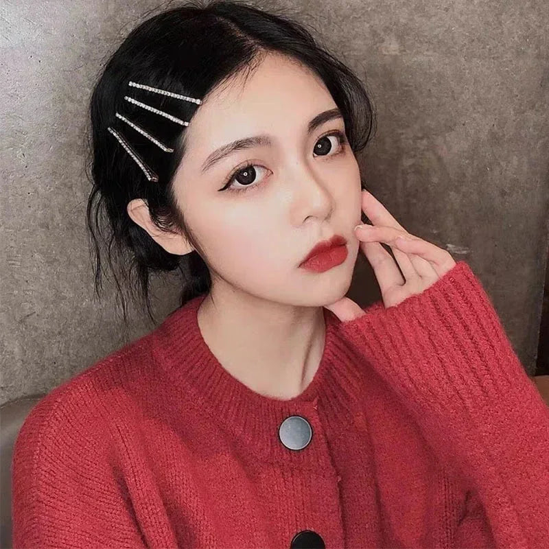 Fashion Shiny Rhinestone Metal Alloy Hair Clips for Women Accessories Simple Gold Silver Color Hairpins Girls Hairgrips Jewelry