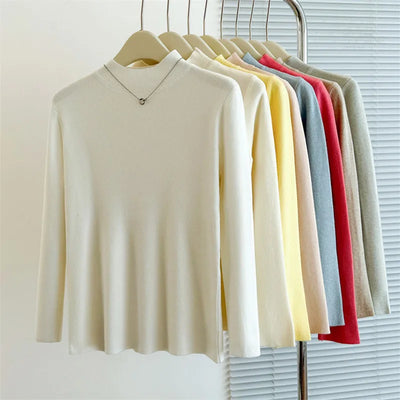 Sweaters Autumn Women Mock Neck Ruffles Sweater Long Sleeve Knitted Bottoming Solid Pullovers Jumpers Casual Sweater Winter