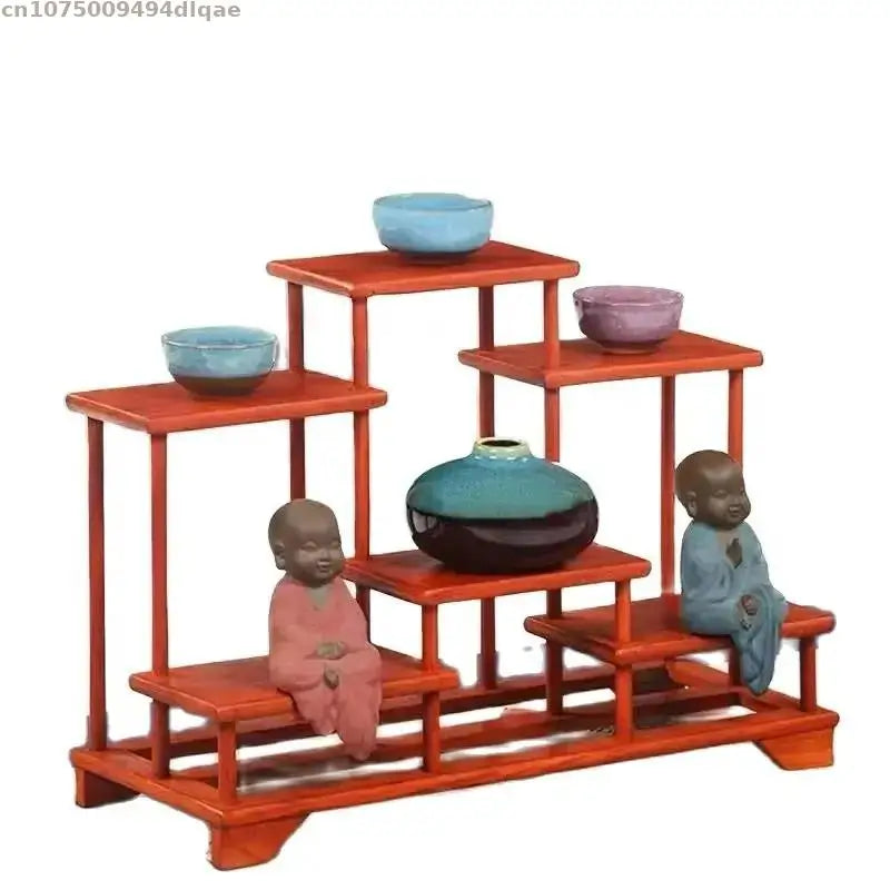 Natural Solid Wood Decorative Shelves for Wine Tea Sets Pedestal Crafts Vase Flower Pot Bonsai Buddha Display Stand Storage Rack