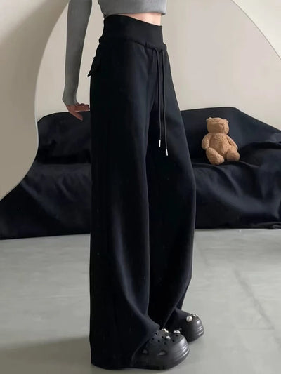 Black Sweatpants for Women Autumn High Waist Drawstring Loose Wide Leg Pants Y2K Fashion Streetwear All Match Jogging Trousers