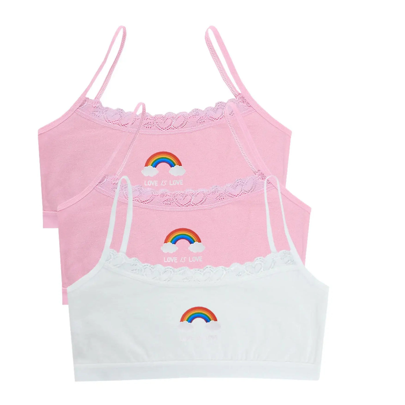 3PCS Teenage Girls Small Training Bras Cute Kids Rainbow Printed Sports Vest Bra Students Children Brassiere Underwear Tube Tops