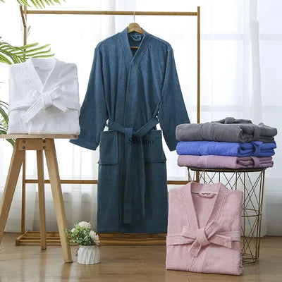 Women's Long Soft Bathrobe 100% Cotton with Quick-Drying Absorbent Material for Autumn and Spring Sleepwear Bath Robes badjas