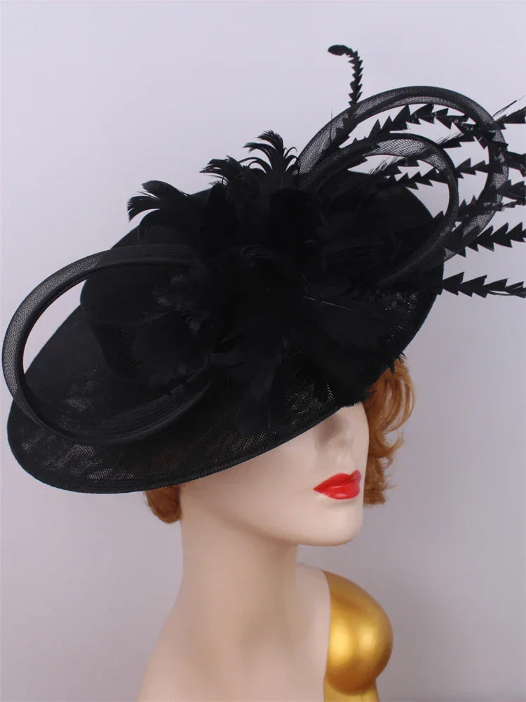 Bride Pillbox Red Fascinator Hat Femme Wedding Chapeau Women Formal Event Tea Millinery Cap Feather Royal Ascot Race Headpiece