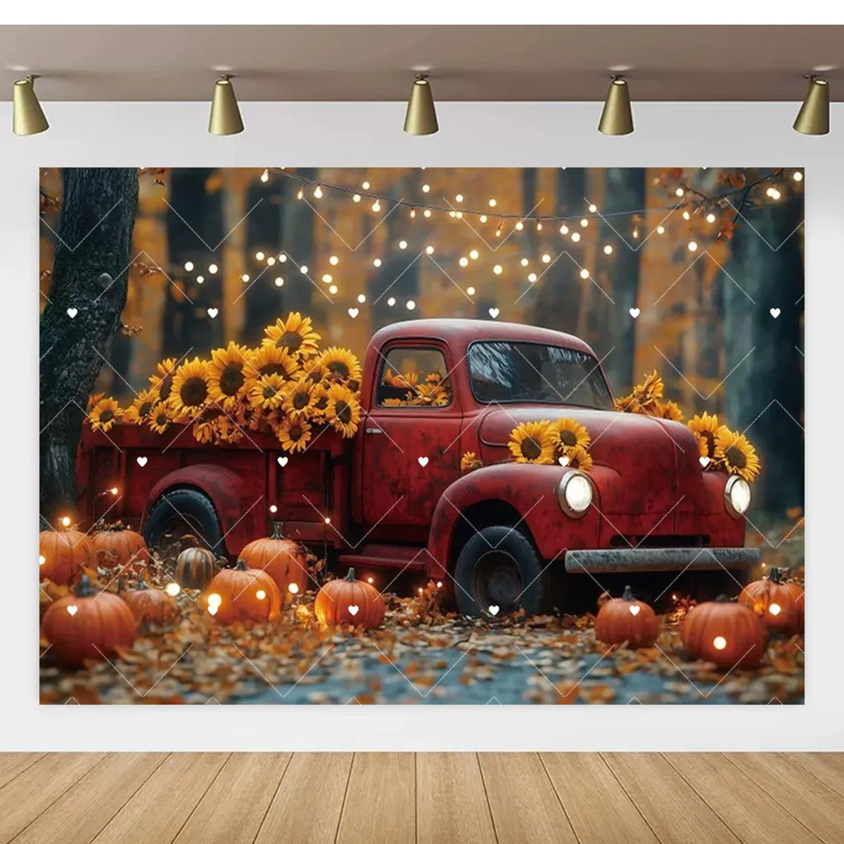 Autumn Thanksgiving Party Photo Backdrop Farm Harvest Maple Leaves Sunflowers Scarecrow Pumpkin Backdrop Poster Studio Photozone