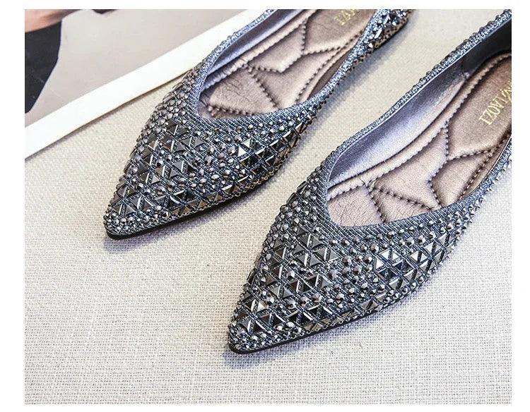Women’s ballet rhinestones flats female plus size 43 slip on boat shoes chaussure