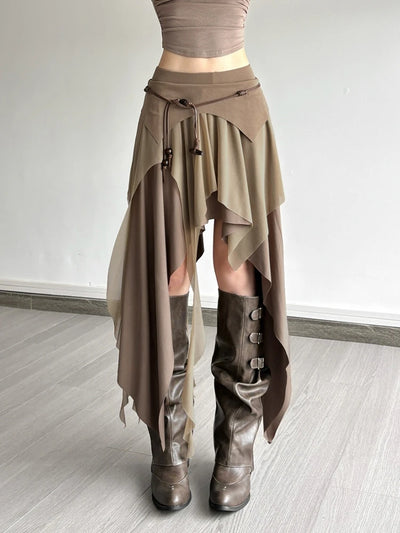 Solid Color Long Skirts For Women Streetwear Asymmetrical Falda Sexy Mujer Slim Fit Korean Fashion Clothing Ruffles Jupe Femme