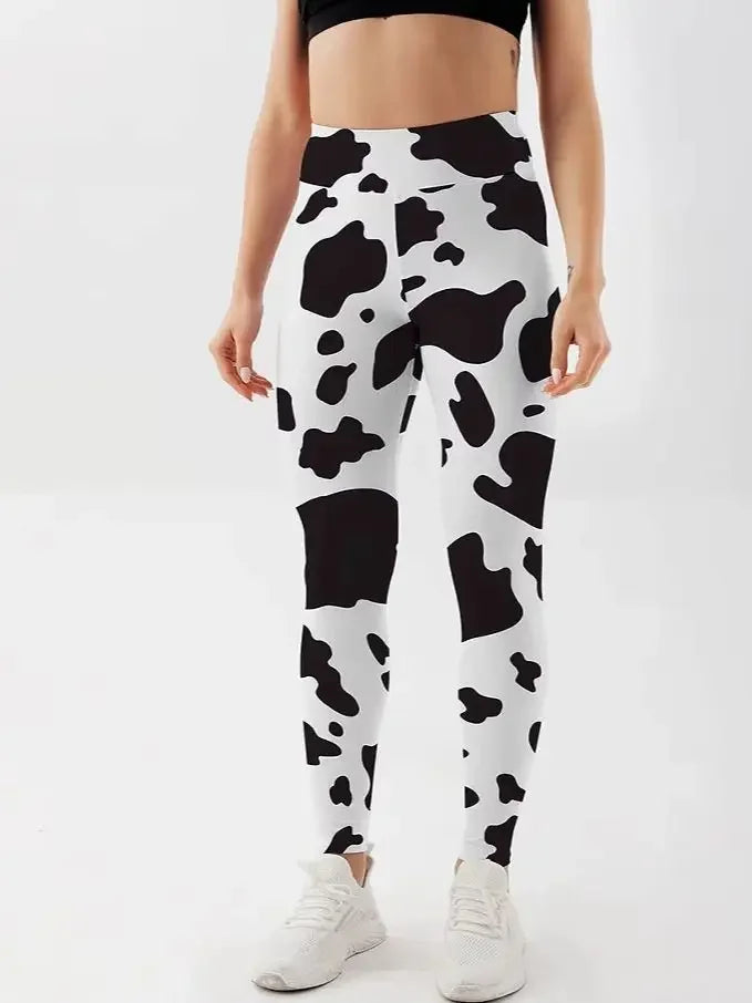 Women Cow Black Printed Leggings