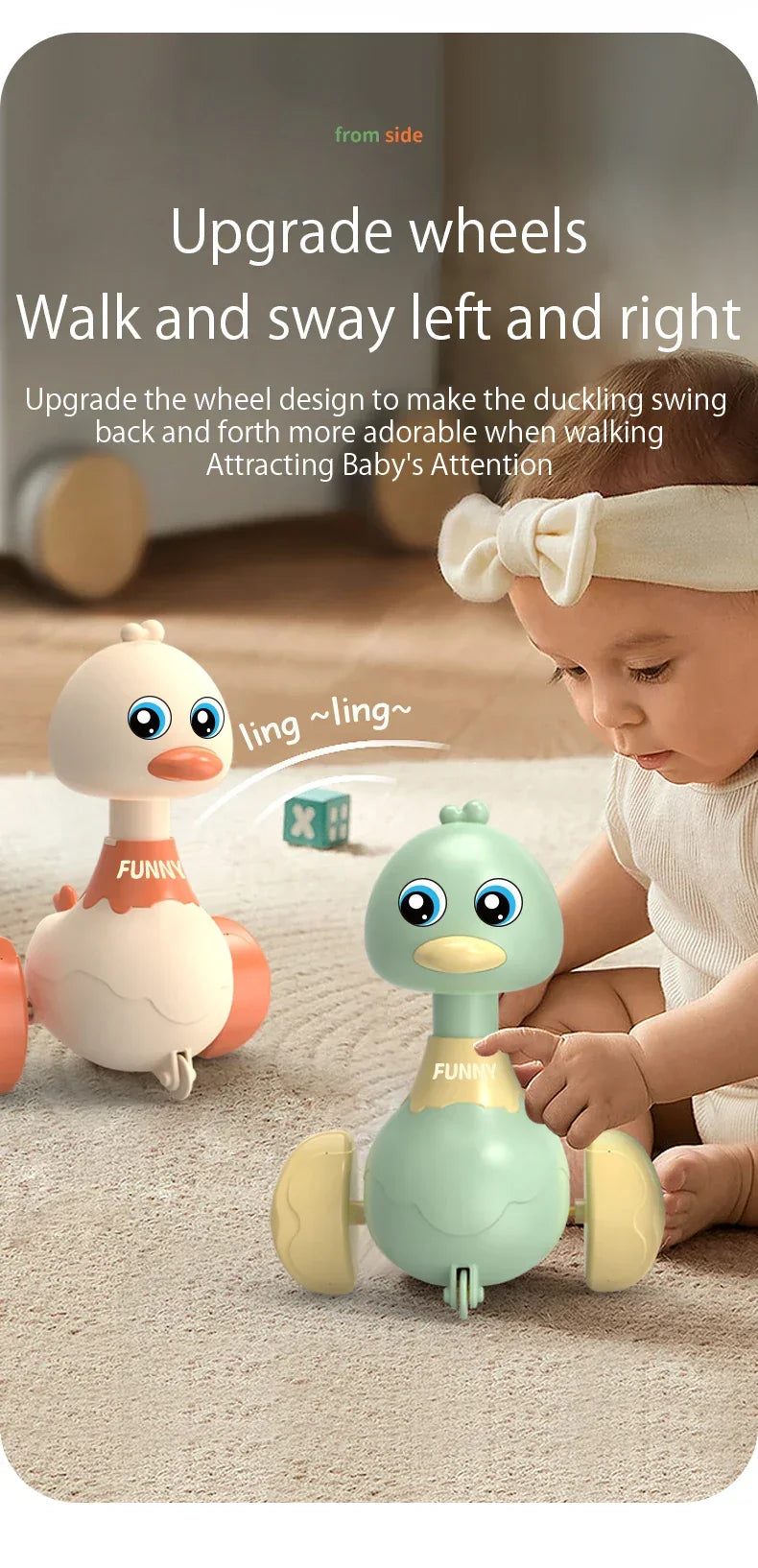 Baby Toy Swing Duck Toy Cartoon Press Vehicles Glide Animal Inertia Pull Back Cars Early Education Toys for Toddlers Boys Girls