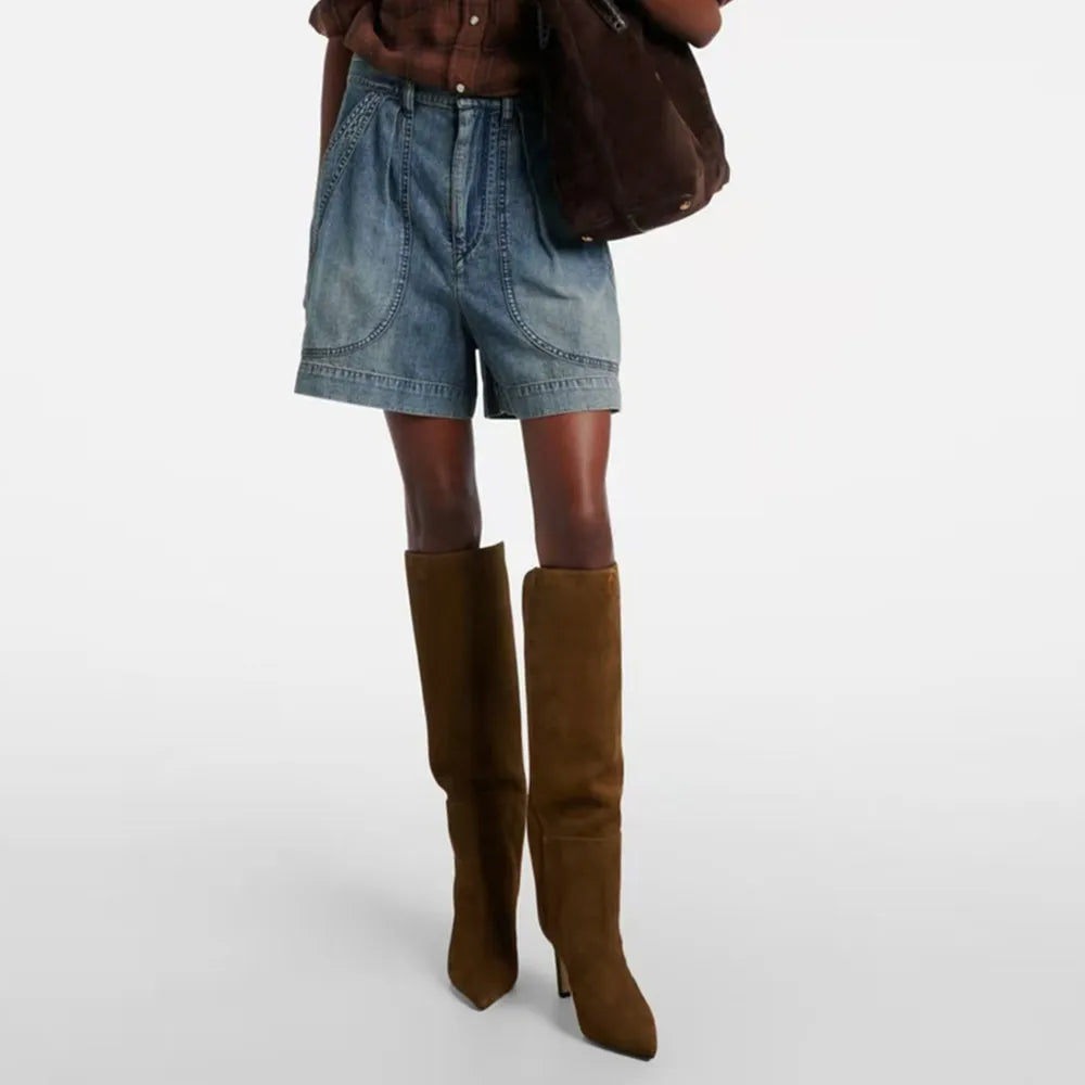 Women Knee High Long Boots for Woman's Pointed Toe Thin Heels Slip-On Fashion Botas Mujer 2025 Solid Color Autumn Winter Shoes