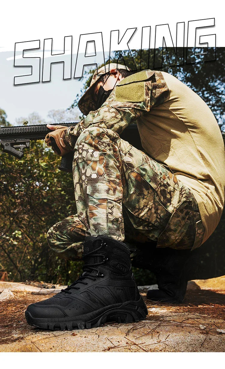 Men's high top hiking boots, sporty and stylish outdoor style, solid color, anti slip and wear-resistant rubber sole