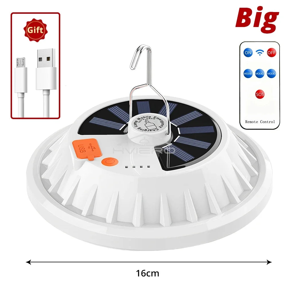 Solar Led Lantern Outdoor Decor Lights Night Balcony Hanging Chandelier Usb Rechargeable Camping Work Emergency Power Lighting