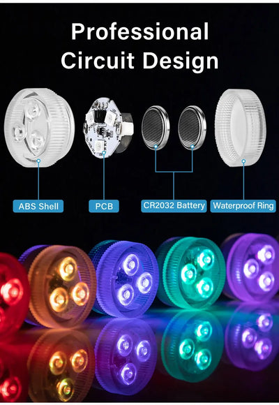 RGB LED Underwater Light With Remote Control Battery Powered 3LEDs Submersible Lamp Waterproof For Swimming Pool Garden Party