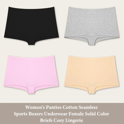 4PCS Women's Panties Cotton Seamless Sports Boxers Underwear Female Solid Color Briefs Cozy Lingerie Intimate Underpants XS-XL