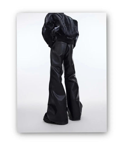 Mauroicardi Autumn Cool Handsome Long Black Matte Baggy Pu Leather Wide Leg Pants for Men High Waist Emo Luxury Designer Clothes