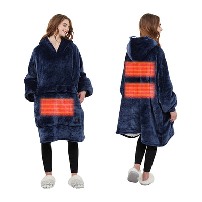 Oversized Wearable Blanket Hoodie with Sleeves Pocket Sherpa Fleece Blanket Sweatshirt Warm Thick Plush Heating Hooded Blankets