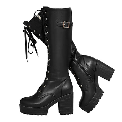 High Knee Boots For Women Heel Foreign Trade Chunky Heeled Thigh High Leather Boots Knee High Snow Boots