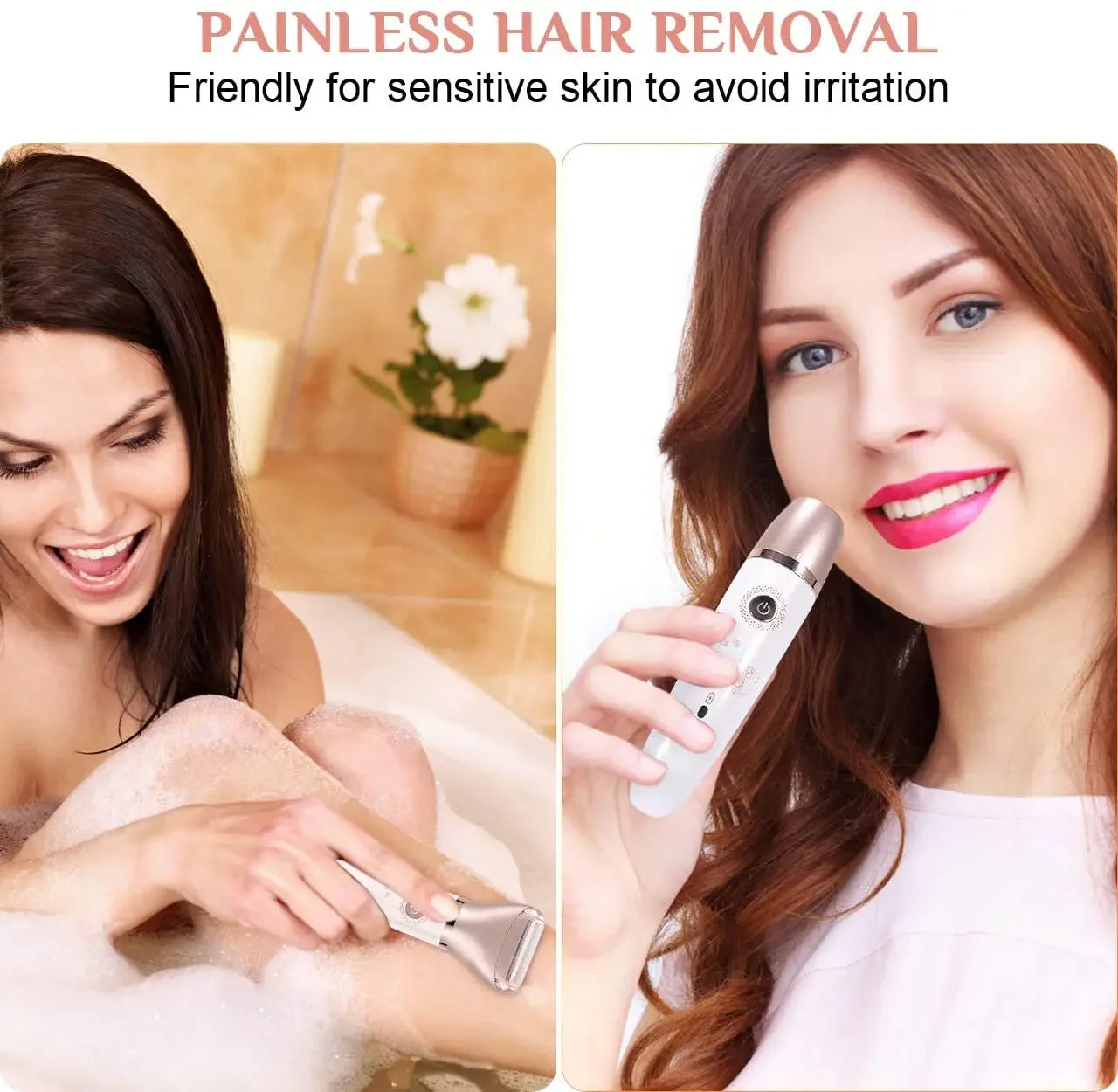 Electric Razor for Women, Painless 2 in 1 Wet & Dry Lady Shaver Portable Waterproof Bikini Trimmer Body Hair Removal