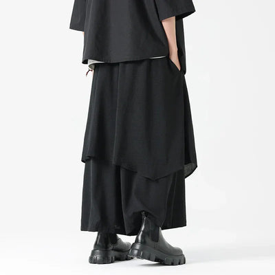 Men's Wide Leg Fashion Pants Pleated Elastic Waist Designer Tie Side Wrap Trousers Summer Streetwear Chinese Japanese Type Pants