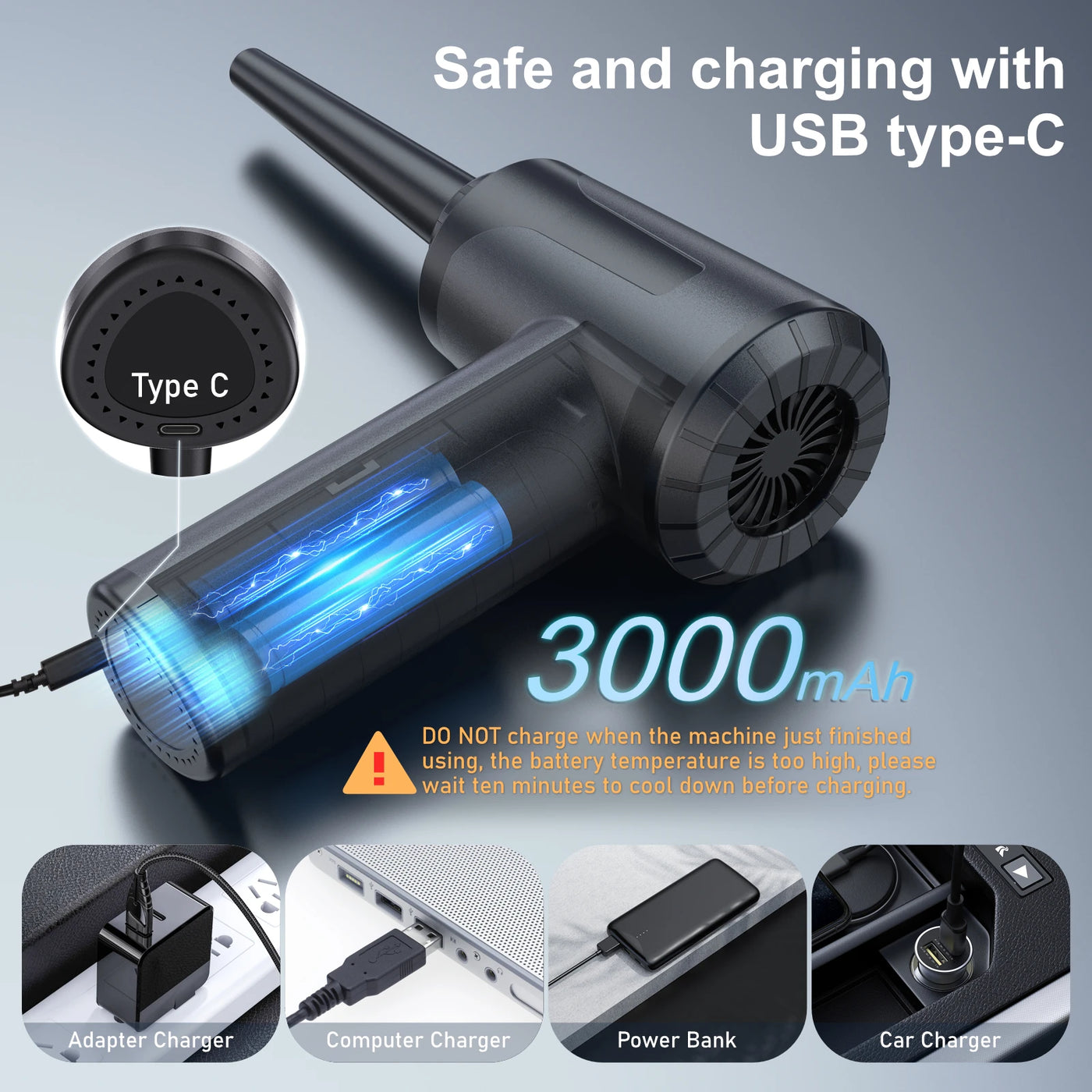 Compressed Air Duster Electric Rechargeable Cordless Air Blower Compressed Air For Cleaning Computer Keyboard Camera Car Home