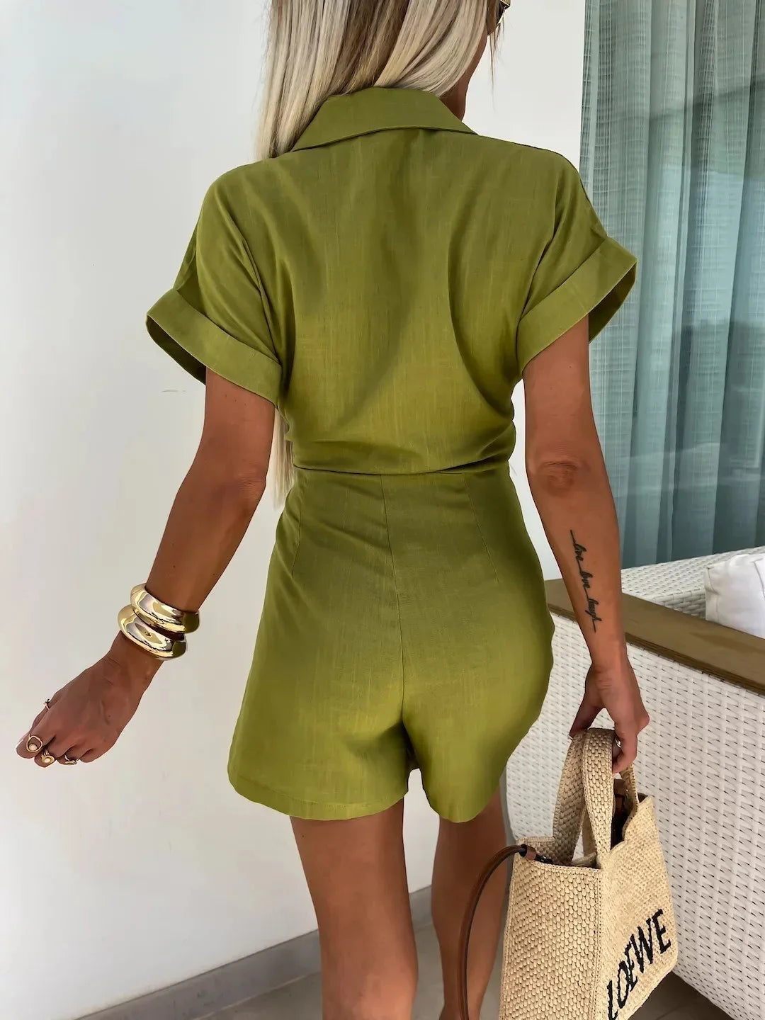 Jumpsuit Women Overalls Letter Print V Neck Cotton Linen Bodysuits Loose Trousers Summer Romper Sexy Streetwear Elegant Bodysuit