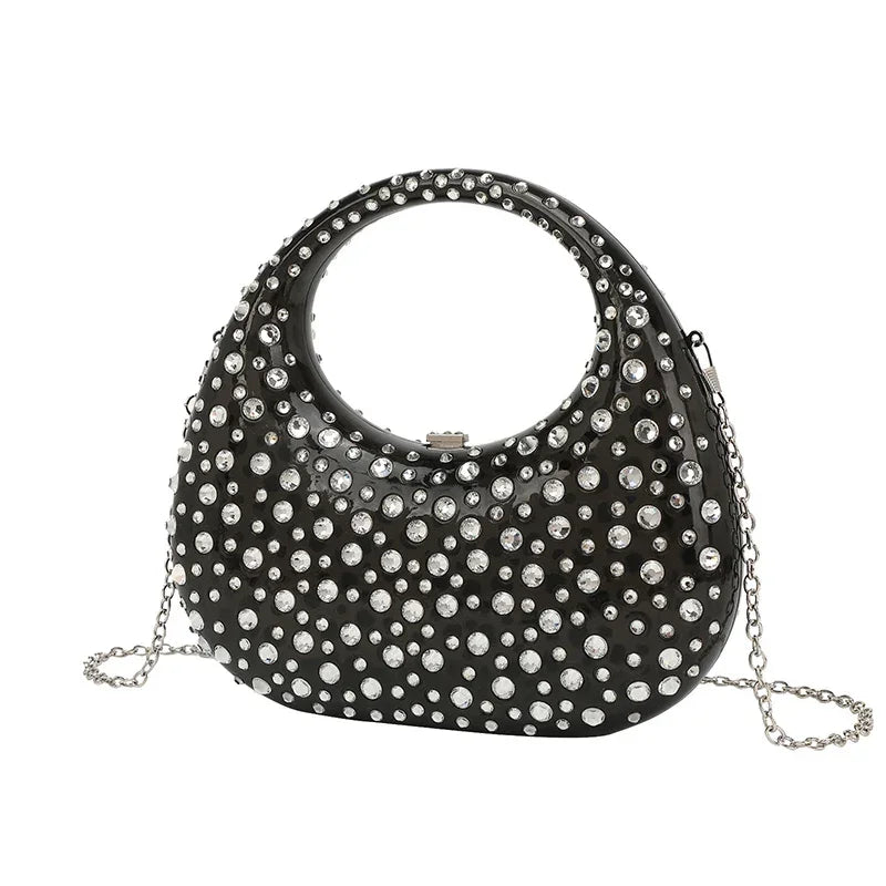 Diamond Women Bags Luxury Designer Handbags Rhinestones Box Transparent Acrylic Clutch Dresses Crescent Shoulder Crossbody Bag